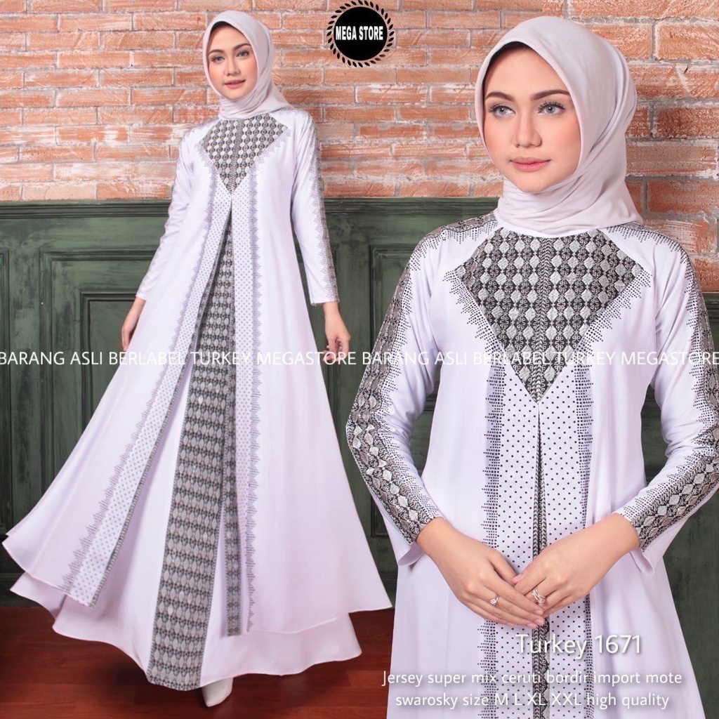 GAMIS TURKEY/ABAYA BAHAN JERSEY SUPER MIX CERUTY BORDIR IMPORT~TURKEY 1671-1672 ORIGINAL MEGASTORE 
