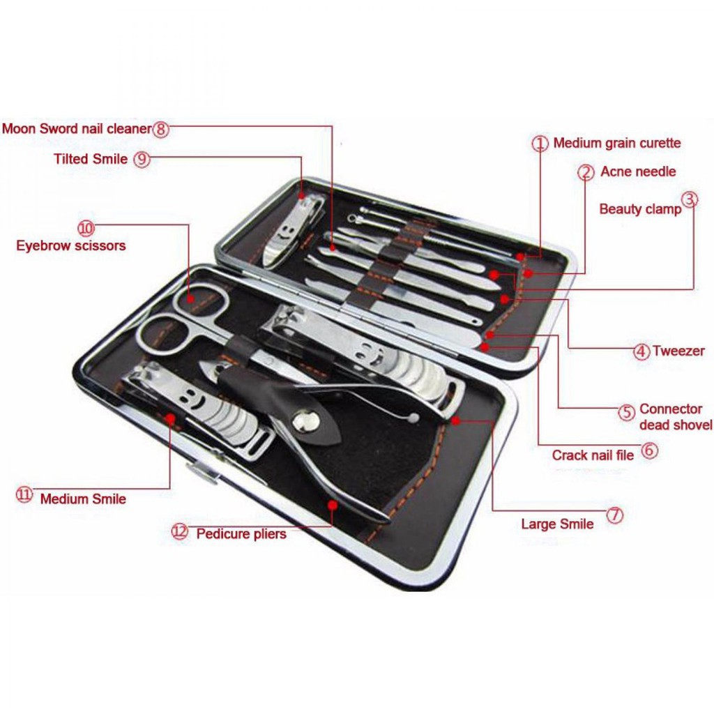 JAVASHOP Alat Perawatan Kuku Manicure Pedicure Set Lengkap 12 PCS