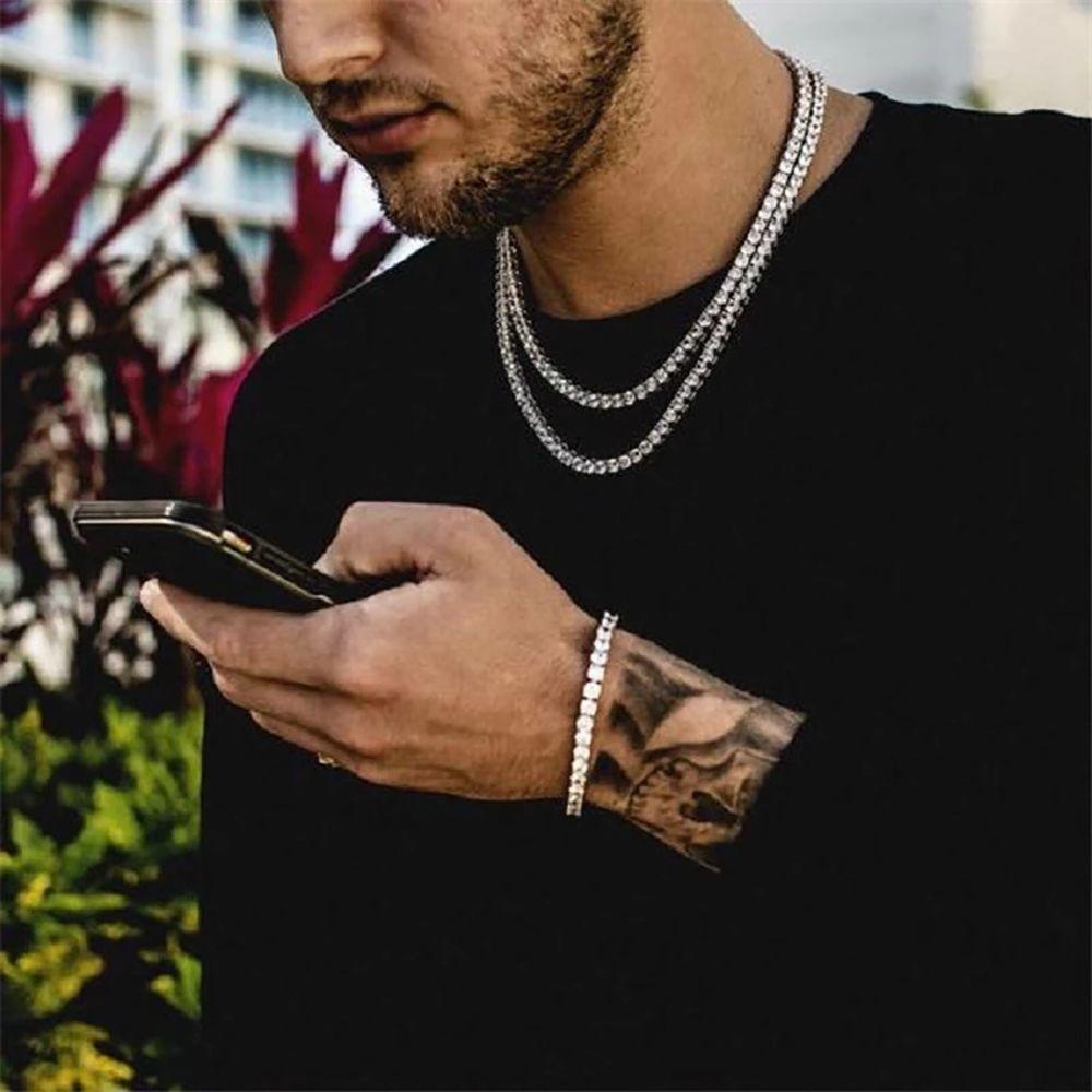 Kalung Berlian Imitasi Baris Agustina Elegan Mengkilap Untuk Wanita Korea Pria Hip Hop Fashion Perhiasan