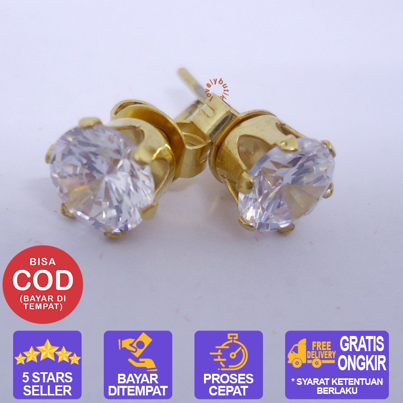 Lovelybutik Anting Titanium Tindik Crown Anting Titanium Wanita Ukuran Permata 0,6 cm