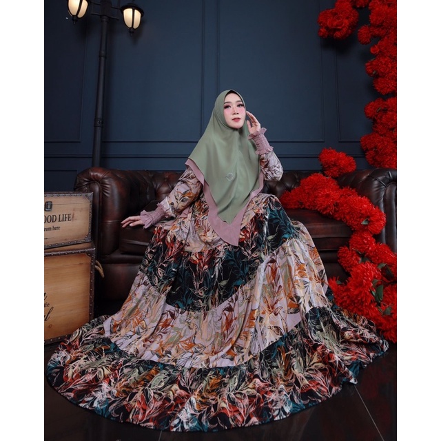 Danisa Homey Dress Set by Poppy Syari Original 100% Premium Gamis Set Khimar Daily Dress Bergo Hijab-5