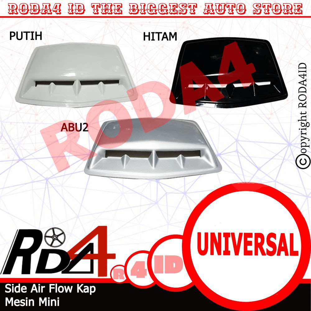 Side Air Flow Kap Mesin Mini Universal Hitam Putih Silver