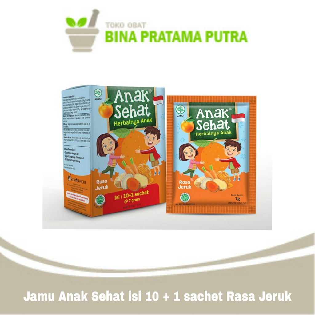 

Jamu Anak Sehat Rasa Jeruk isi 10 + 1 sachet