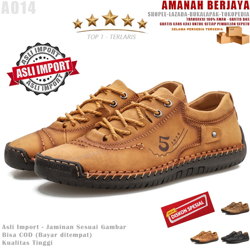 Ready Stok  Best Seller Hot Promo Terbaru A014 Sepatu Kulit Pria Wanita Remaja Dewasa Kasual Sport Sneakers Formal Asli Import Original Kekinian