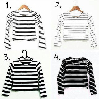  Kaos  crop stripe baju  belang panjang cropped murah  crop 