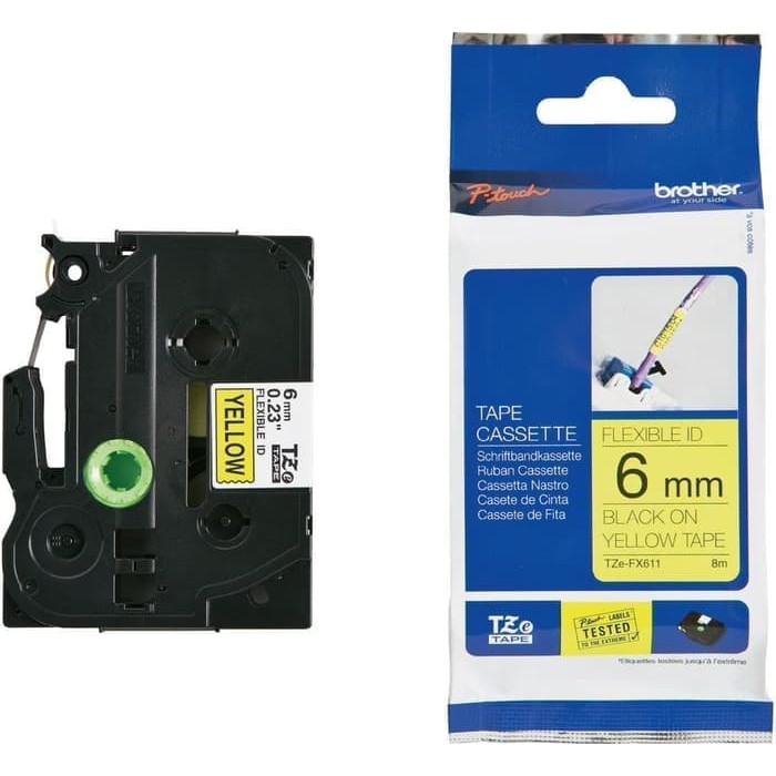 Brother Ptouch Label Tape TZe-FX611 6mm Flexible Black on Yellow Resmi