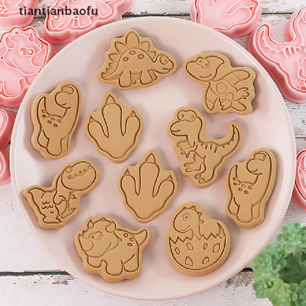 8 Pcs Cetakan Pemotong Kue / Biskuit Bentuk Dinosaurus Bahan Plastik