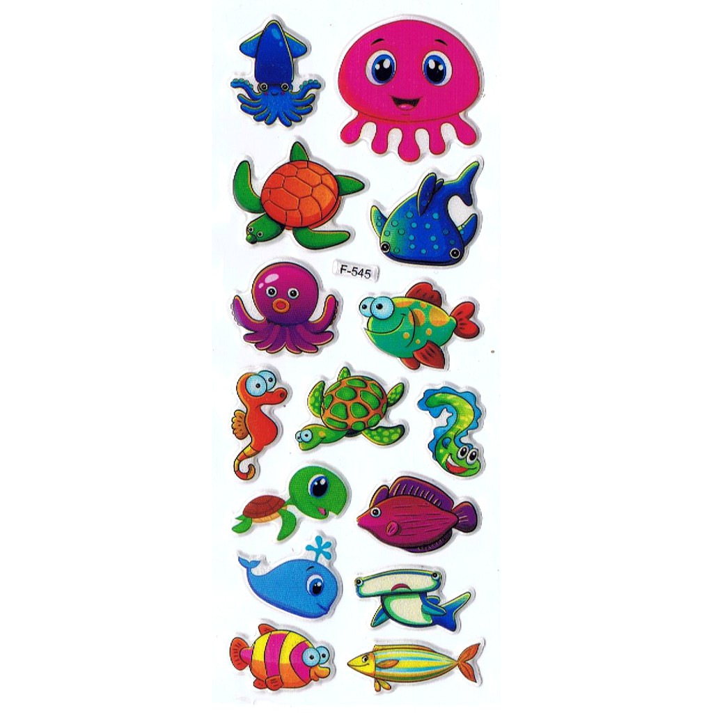 SK524 Stiker Sticker Timbul Set Strip Aneka Gambar Kartun Ikan Fish