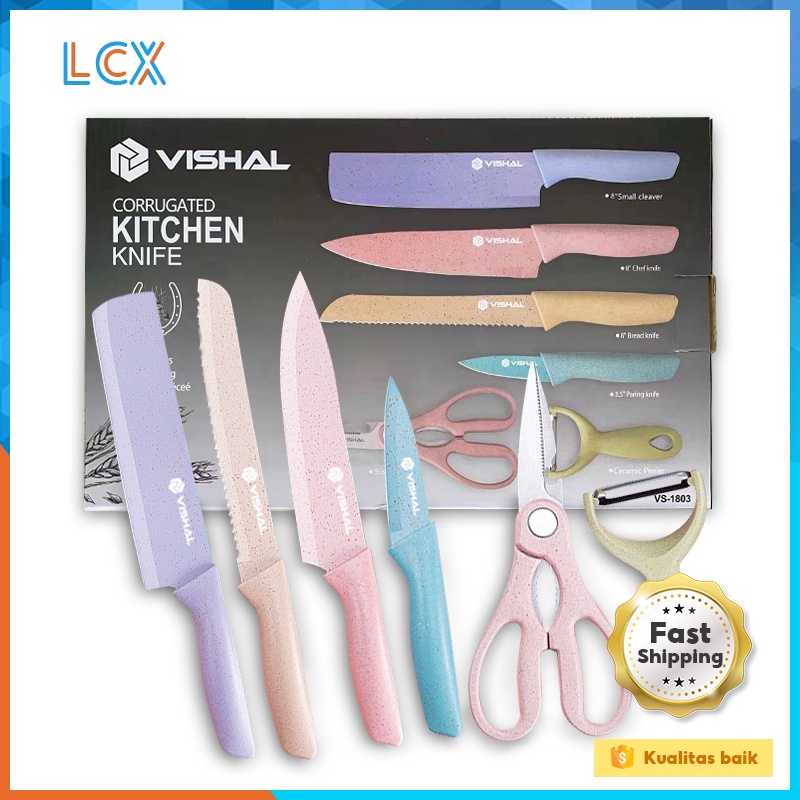 LCX 6IN1 Pisau Set EVCRIERH Stainless Dilapis Anti Lengket /Peralatan Masak Pisau SLOT/  VS-1803