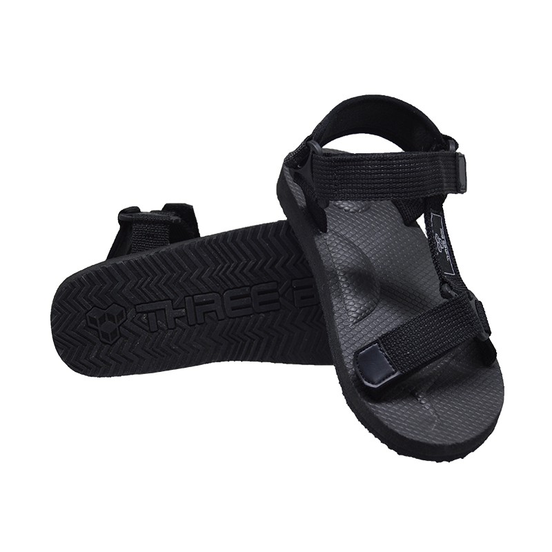 THREE BOX - Sandal Gunung Tali Massive Pria Wanita Black Outdoor Traveling Hiking ORIGINAL