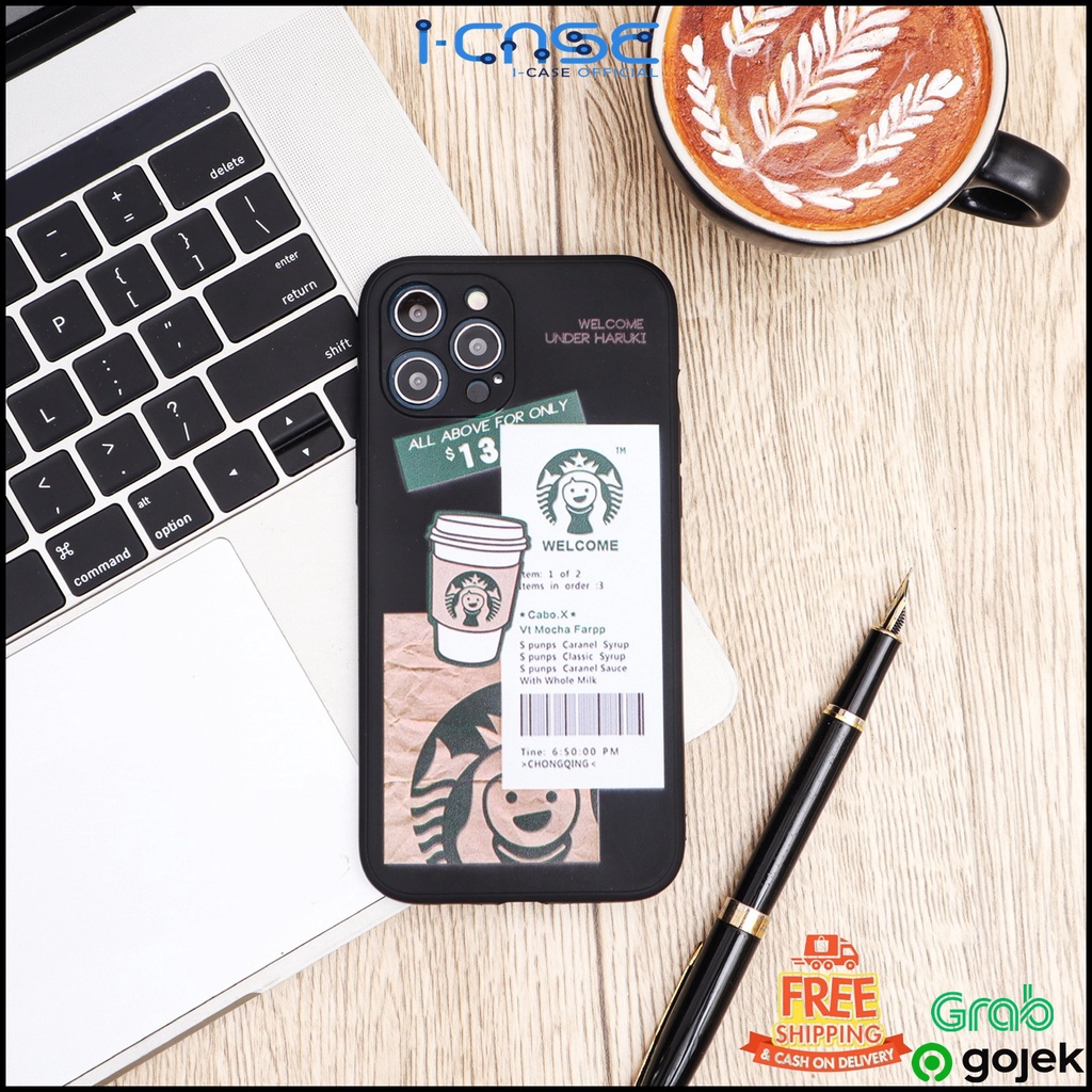 Soft Case For iPhone 6 7 8 PLUS X XR XS 11 12 MINI PROMAX Square Edge Starbucks Black