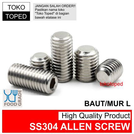 SS304 Allen Head Screw | Food Grade | alen baut screw l mur rda rdta flat