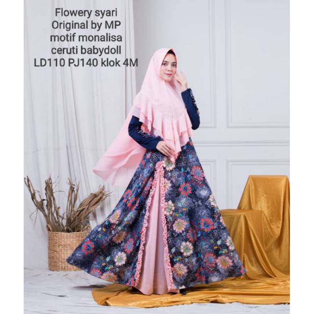 Gamis flowery syari flower dahlia al zeera laura mona bungas bunga tazkia aghina medina kameela
