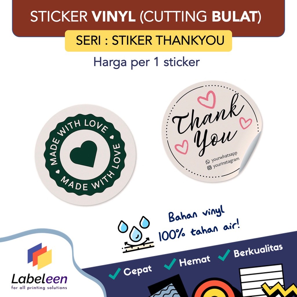 

CETAK STIKER THANK YOU BULAT VINYL (100% TAHAN AIR) CUSTOM MURAH / STICKER LABEL SEGEL KEMASAN TERIMA KASIH | FREE TEMPLATE | HARGA PER 1 STICKER