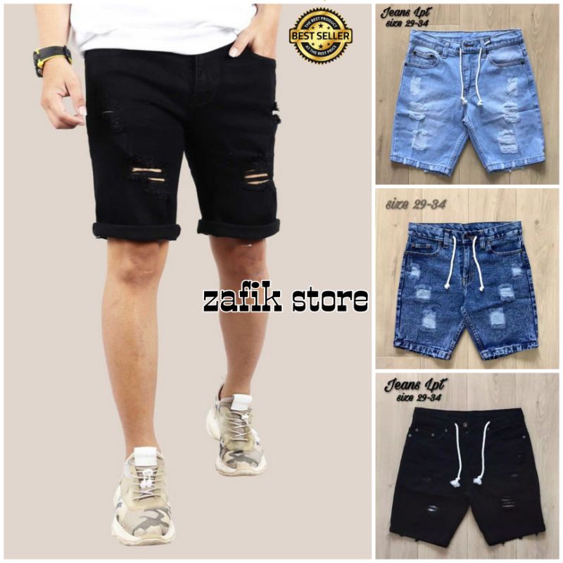 [Bisa COD]Celana Jeans Pendek Sobek Pria Wisker Jeans Pendek Ripped Robek Pria Premium Distro New