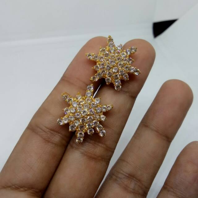 Giwang tusuk permata pancar lapis emas 24k