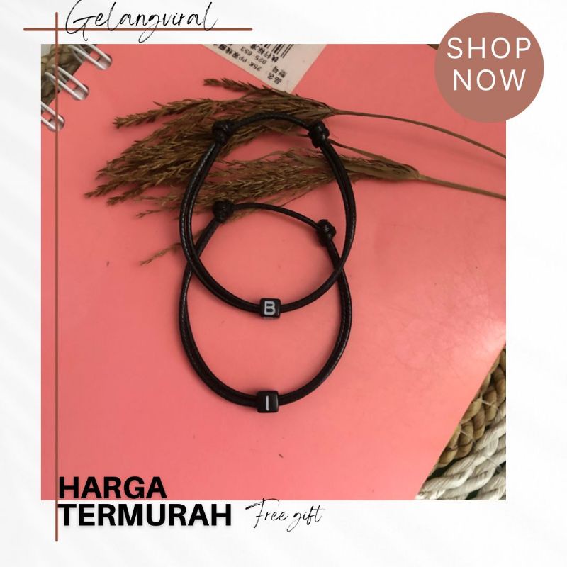 [PROMO] (A-Z) GELANG DADU HITAM B / Gelang Tali Huruf Inisial Pria Wanita / Gelang Couple Sahabat Pa