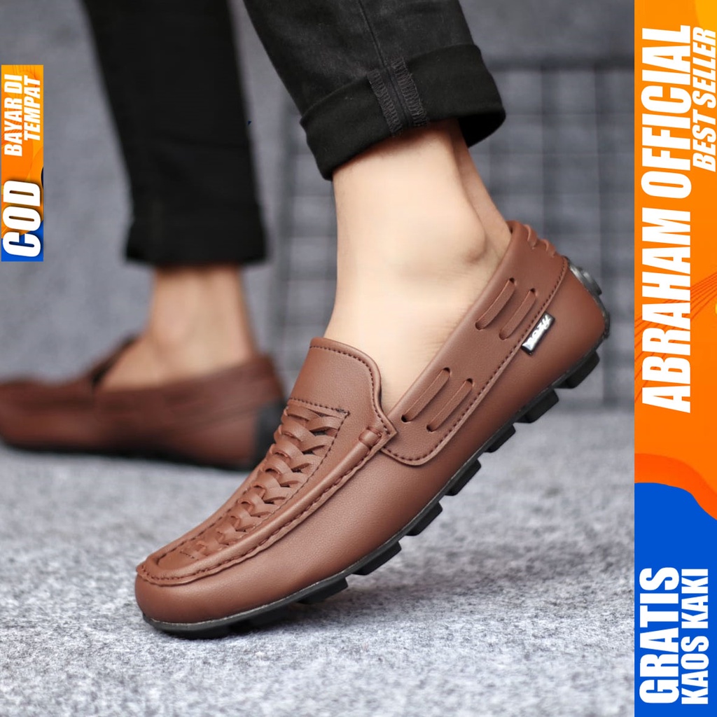 ABRHM x MORIZ Sepatu Casual Slip on Santai Kulit Sintetis Slop Cowok Anti Slip Ori