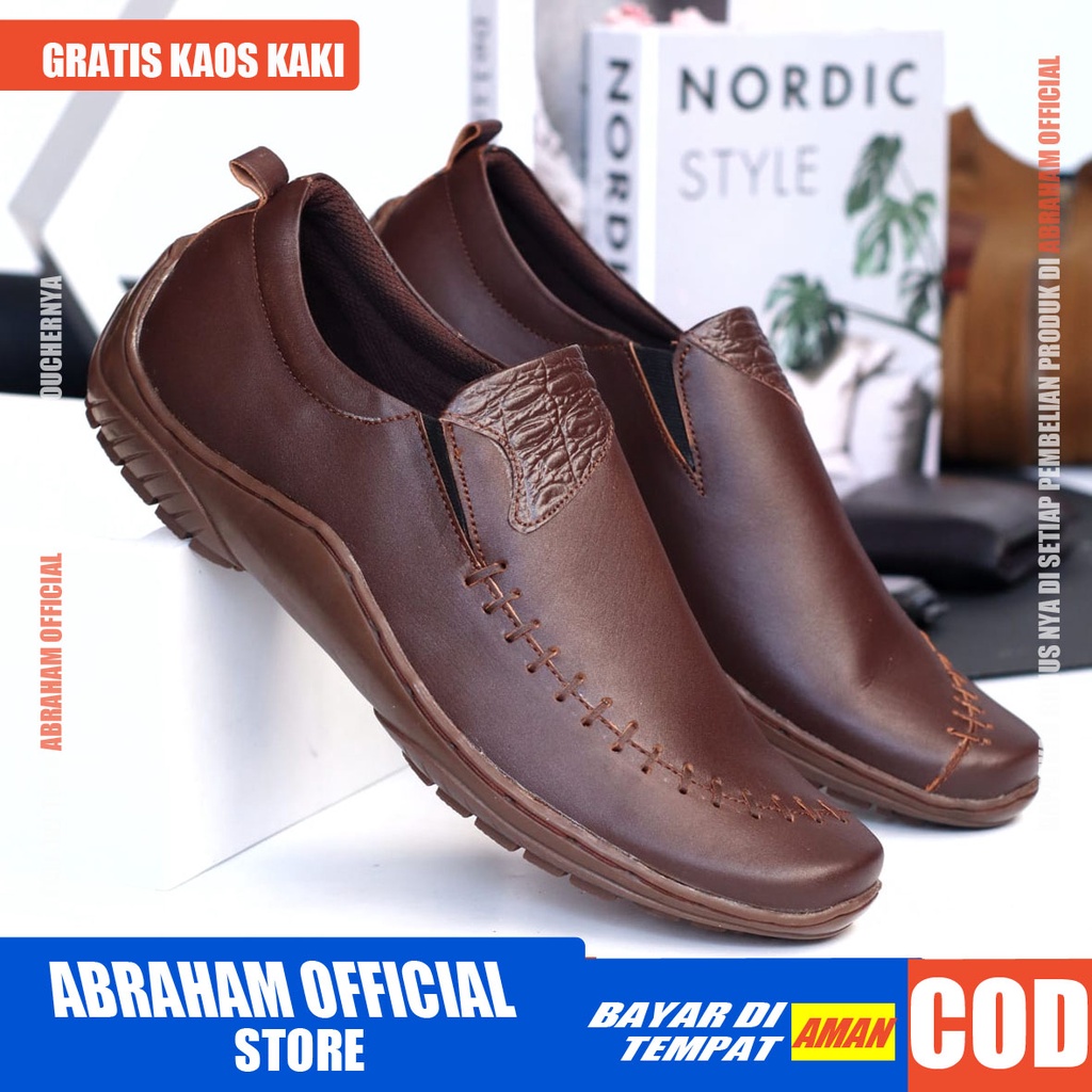 ABRHM x DEZA Sepatu Formal Pria Sepatu Casual Kerja Kantor Kuliah Lapangan Kulit Asli Sepatu Pria Casual Cowok/Cowo Sepatu Kasual Gaya Keren Original kekinian