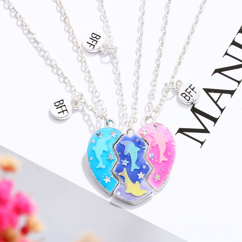 Fancyqube 3pcs / Set Kalung Persahabatan Dengan Liontin Bentuk Hati Untuk Wanita