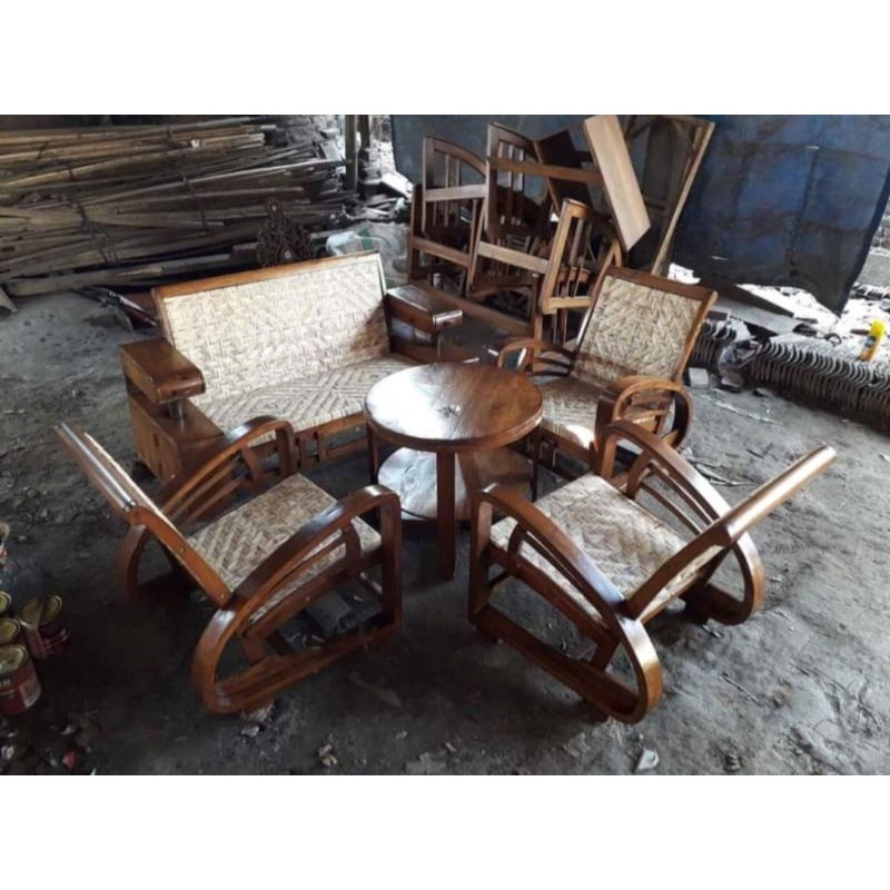 Kursi tamu klasik kursi tamu kuno kayu jati kombinasi rotan