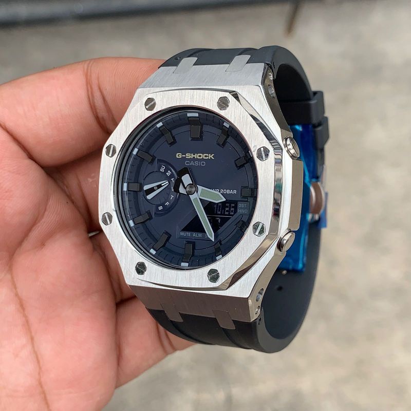 Jam Tangan G-Shock Original GA2100 GA-2100 Oak Custom Strap Rubber dan Bezel Stainless Steel 08