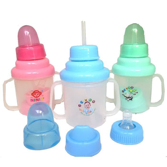 Botol Minum Bayi Training Cup 3in1 Ninio Dot Baby Botol Bayi Tempat Minum Bayi BY BTL-08