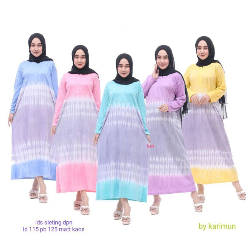 LONG DRESS JUMBO TIEDYE SOFT PELANGI RESLETING DEPAN BUSUI FRIENDLY/ DASTER KAOS PELANGI