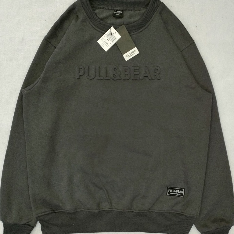 SWEATER CREWNECK PULL&amp;BEAR EMBOSS 3D HURUF TIMBUL SWEATER CREWNECK OBLONG FLEECE