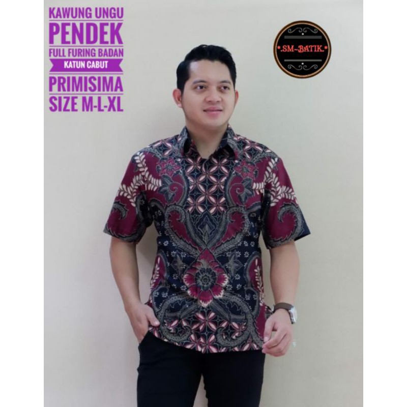 Kemeja Batik Pria Lengan Pandek Warna Ungu Hitam Hem Batik Warna Ungu Terbaru KAWUNGUNGU