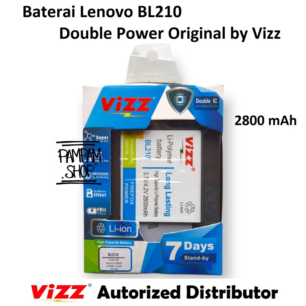 Baterai Vizz Double Power Original Lenovo BL210 S650 S658T S820 S820E A536 A656 A658T A750E A766 A770E Batre Batrai Battery Ori Handphone HP