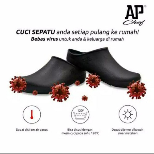 AP CHEF - SEPATU CHEF -  SEPATU DAPUR KARET - AP CHEF 38-45 BLACK &amp; WHITE - AP BOOTS - FANZ STORE