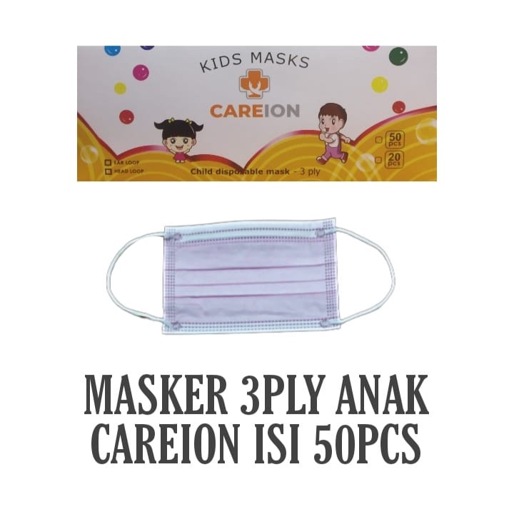 Masker 3 PLY Anak Karakter CAREION Isi 50pc Masker 3ply Earloop Masker Anak Karakter Cowo/Cewe - 50