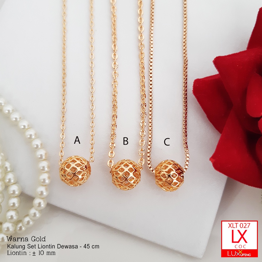 XLT 027 Kalung Set Liontin Boba Bola Kerawang Aksesoris Xuping Korea Gold Rantai Nuri Oecah Kopi Luxx Xuping