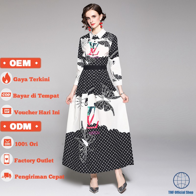 TMF Gamis Terbaru Gamis Muslim Wanita Hitam Floral Motif Retro Party Dress 142-8997