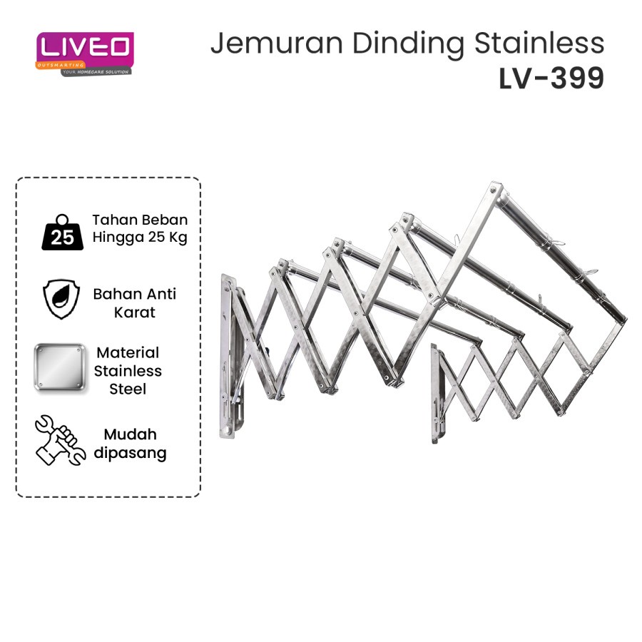 Jemuran Dinding Baju Stainless Steel Liveo LV399 Jemuran Lipat Gantung