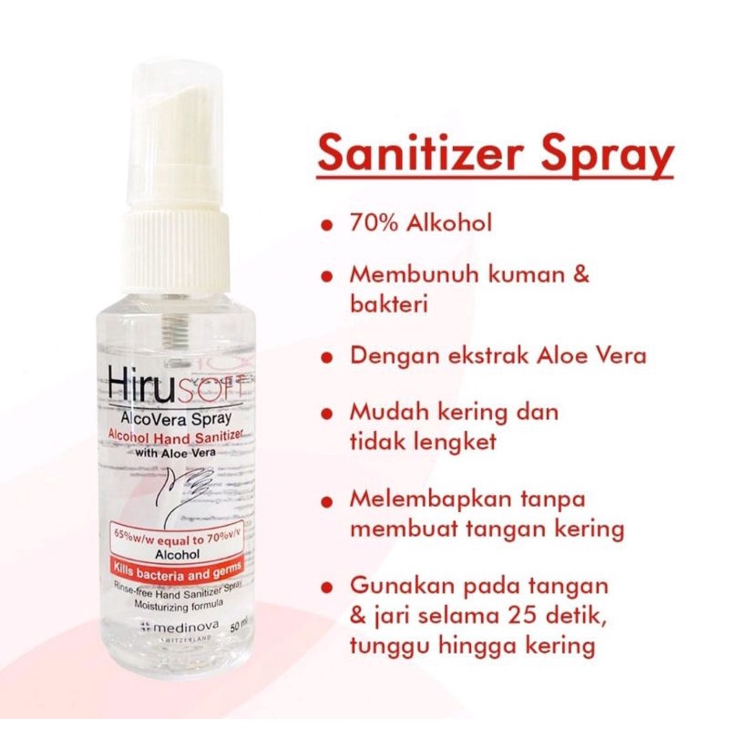 HiruSoft AlcoVera Spray | Alkohol Hand Sanitizer With Aloe Vera 50ml