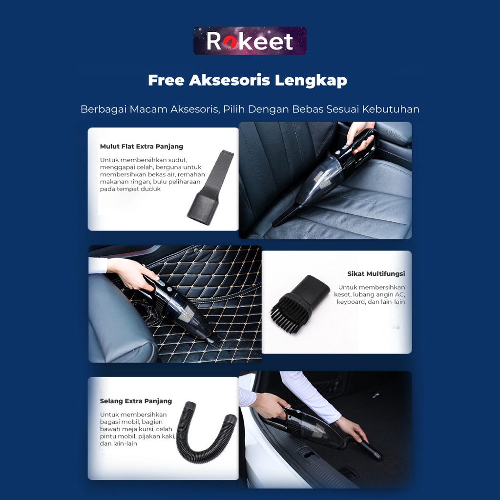 Terbaru New Rokeet Wireless Vacuum Cleaner Penyedot Debu Kuat 7000Pa Portable Mini Penghisap Debu