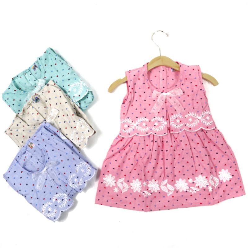 DRESS FASHION BABY BAJU ANAK PEREMPUAN MOTIF POLKADOT LOVE BAHAN KATUN 1 TAHUN