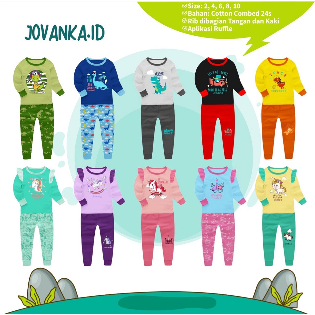 BAJU TIDUR PIYAMA ANAK DINO DAN UNICORN USIA 2-10 TAHUN