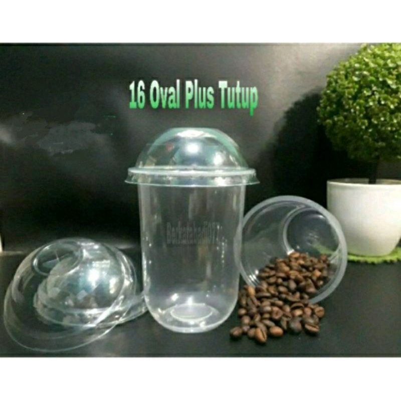 Cup oval PP 16 oz +TUTUP CEMBUNG ( 7 gram + tutup 2 gram)