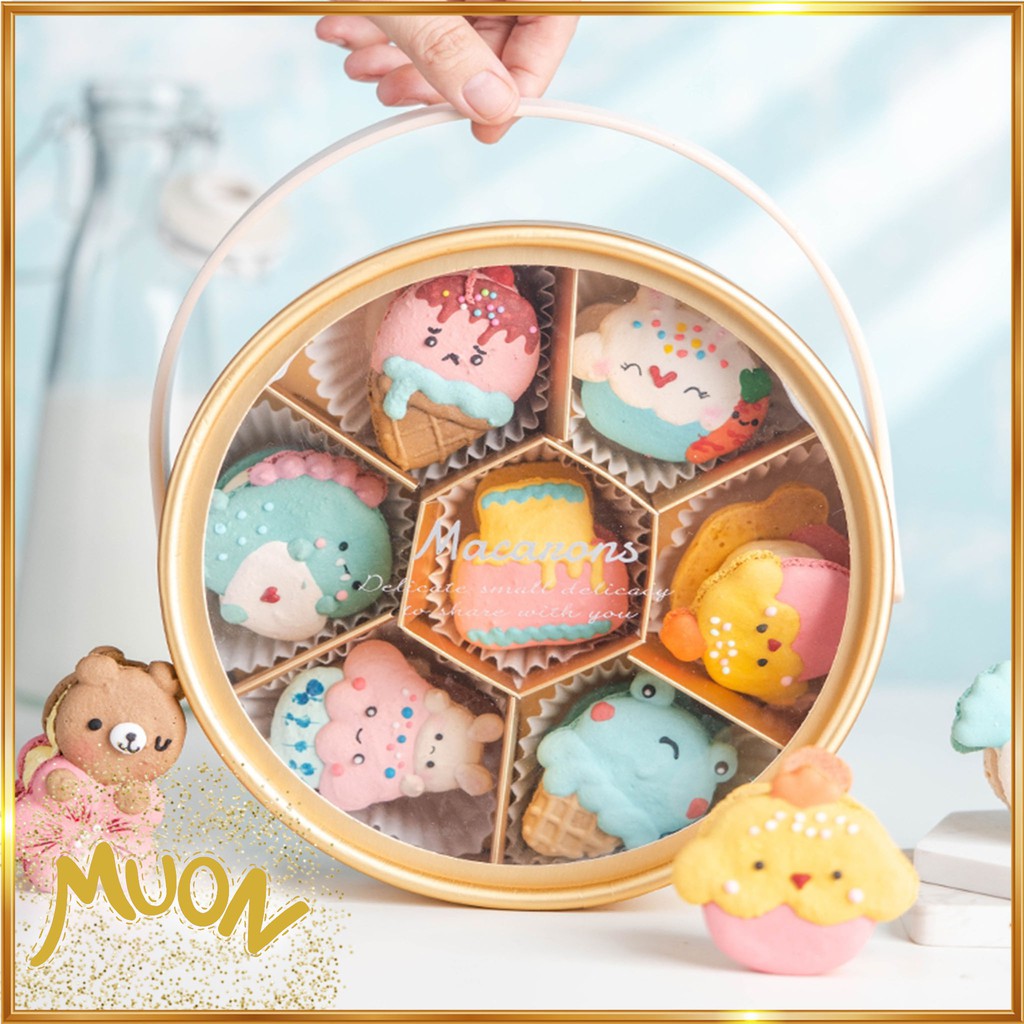 MUONSPECIAL-Packaging Kue Biskuit Dessert Macaroon Box Bundar Premium Elegan Cookie Wrapper Makanan