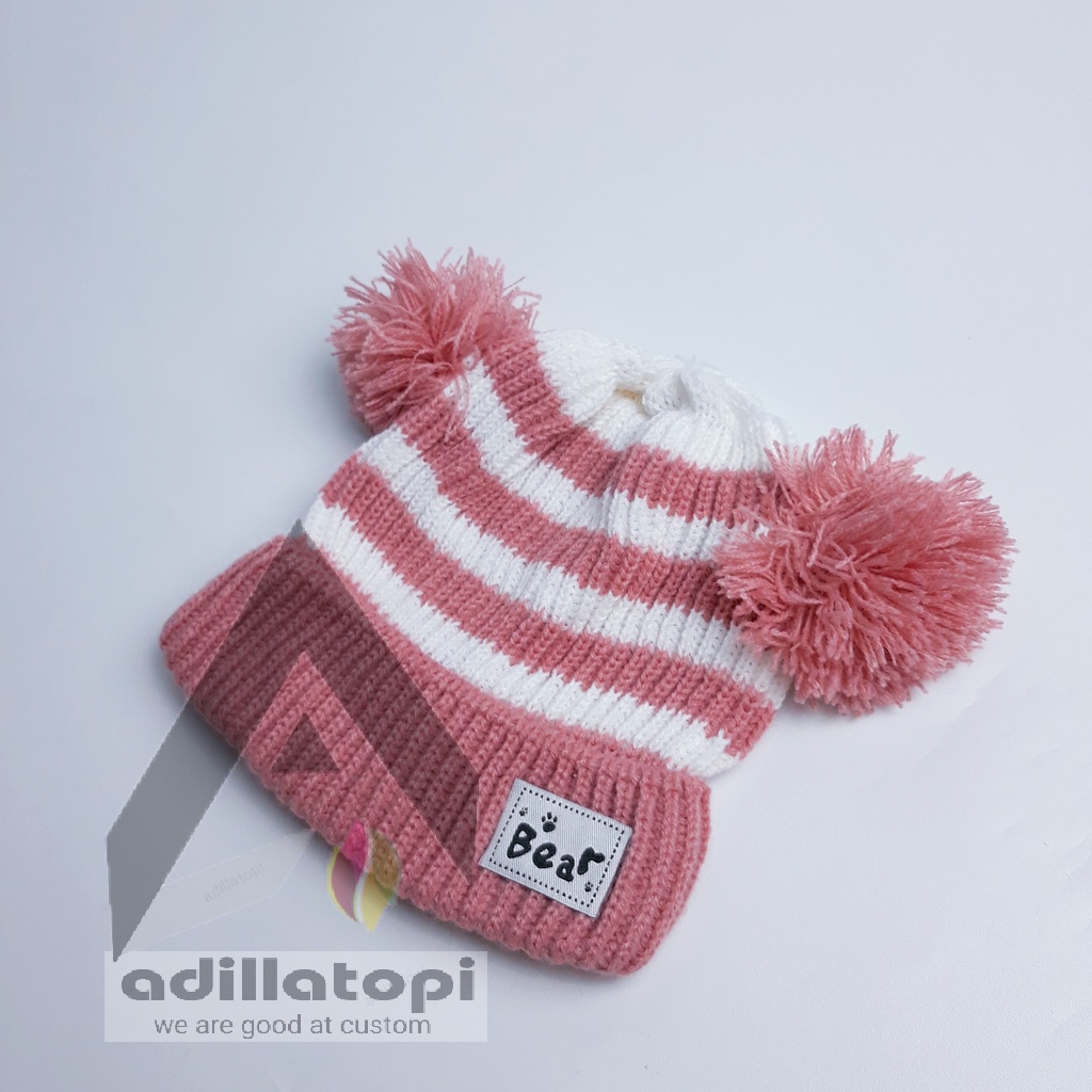 Kupluk bear belang belang gratis nama sendiri| topi kupluk bear | kupluk usia 2 tahun