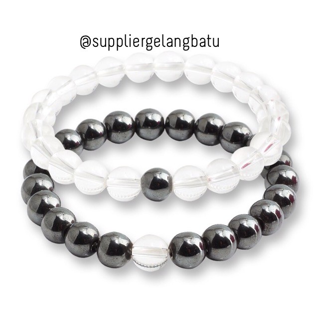 gelang batu pasangan distance bracelet white quartz blustin hematite