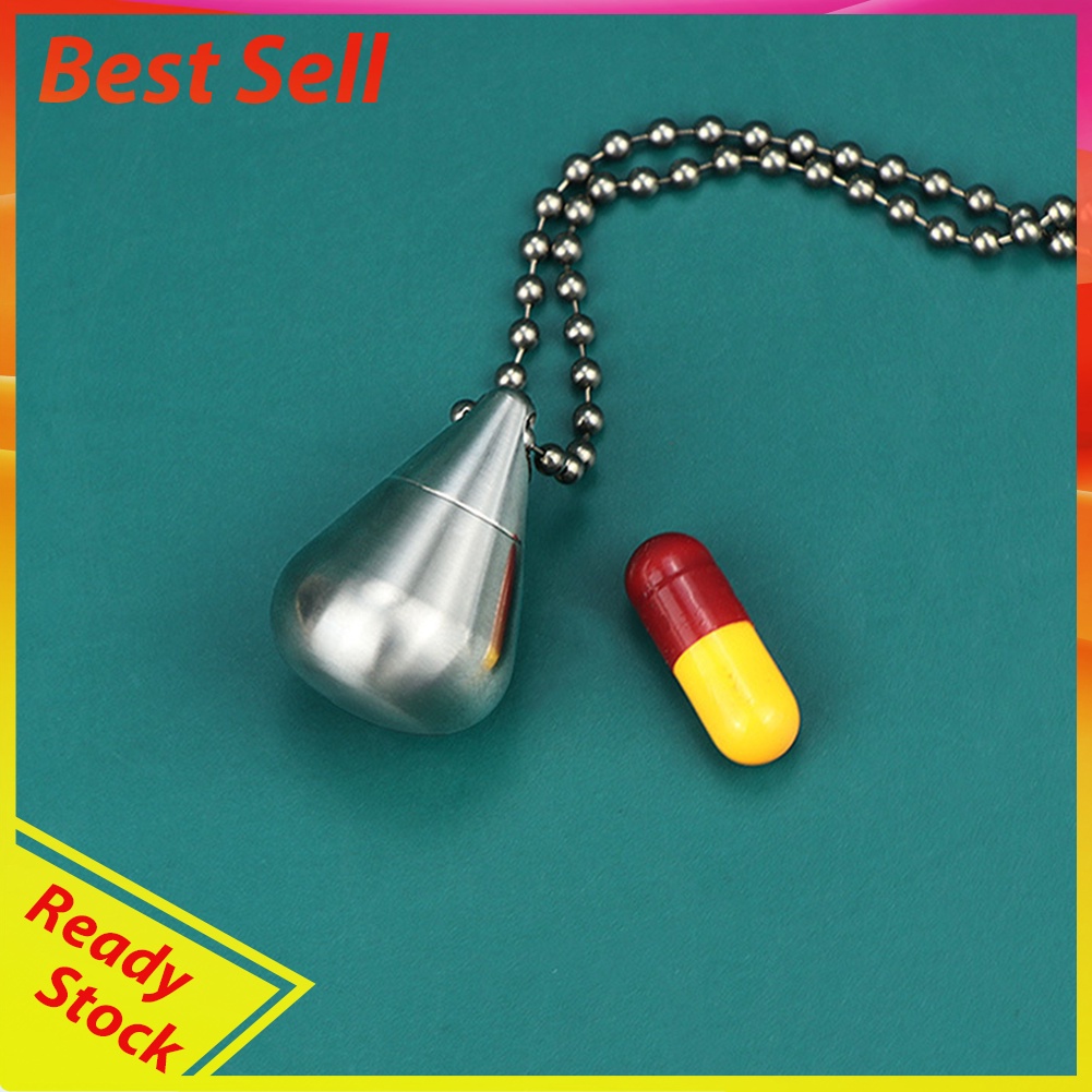 Waterproof Titanium Pill Box Container Bottle Water Drop Capsule Keychain