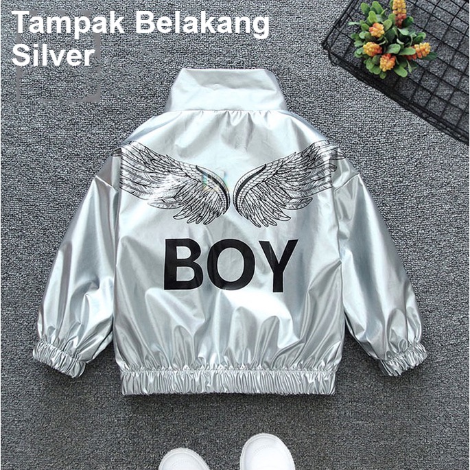 Jaket Anak Laki - Laki Motif Sayap Tulisan Boy Glitter Hoodie Sweater Bahan Parasut Anti Air Anak Cowok Premium Quality Import for Boy Boys Jacket Cocok untuk Musim Panas atau Musim Dingin Baju Pakaian Hangat