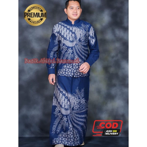 Batik solo modern Setelan  Sarung dan kemeja lapis furing motif wayang hitam set hem premium koko kekinian trendi baju lebaran terbaru-3