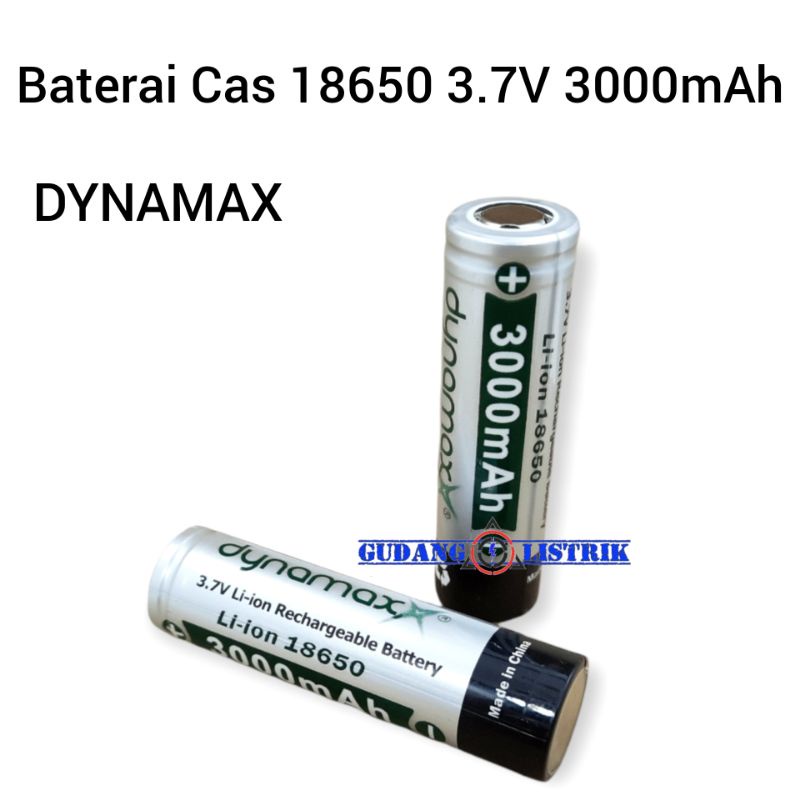 1 Biji Baterai Lithium 18650 3.7V 3000mAh DYNAMAX Rechargeable Flat Top