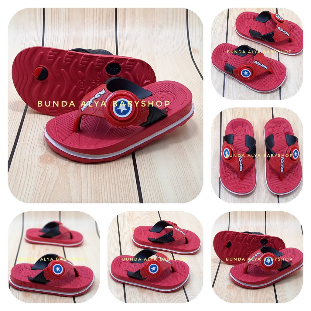 Sendal Anak Laki Laki Jepit Usia 6 7 Tahun Karet Motif Star - Sandal Jepit Anak Cowok Karet Anti Licin MERAH Size 30 -35