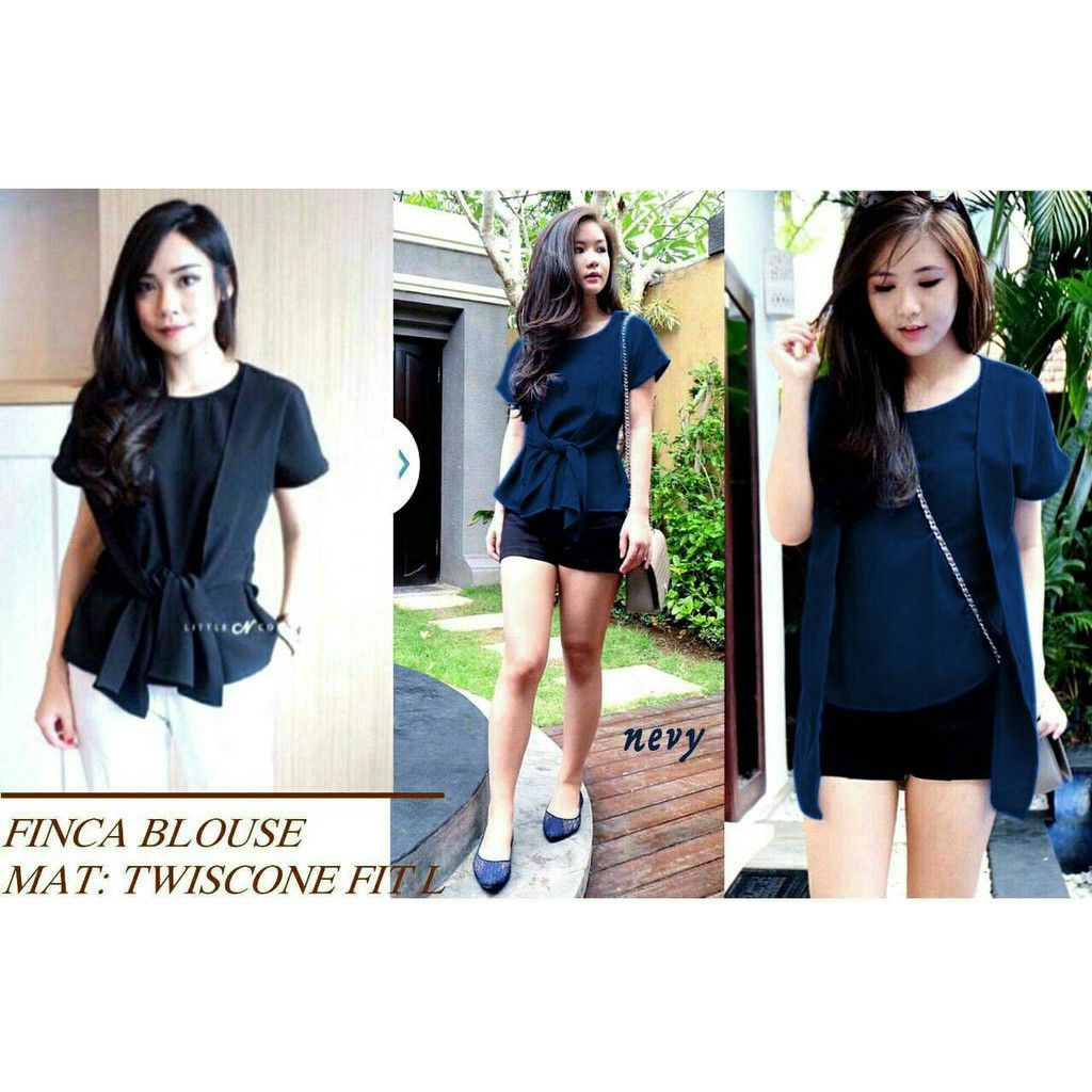[blouse finca RO] Blouse Wanita Twiscont Hitam/Navy